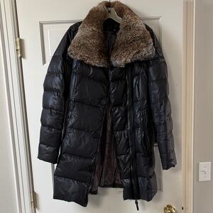 RUDSAK Black Puffer Coat with Brown Faux Fur Collar